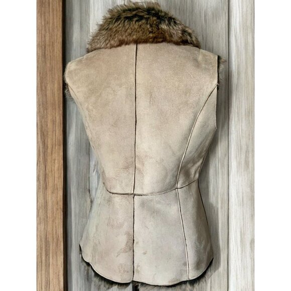 Womens Reversible Faux Fur Collar Vest By Fever Size Medium Beige Brown Tailored - Picture 5 of 9
